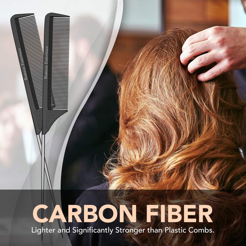 Bardeau Essentials Professional 8.8 Inch Tail Comb - Black Carbon Fiber And Stainless Steel Pintail - Anti Static And Heat Resistant Teasing Lightweight Comb For All Hair Types - Image 4